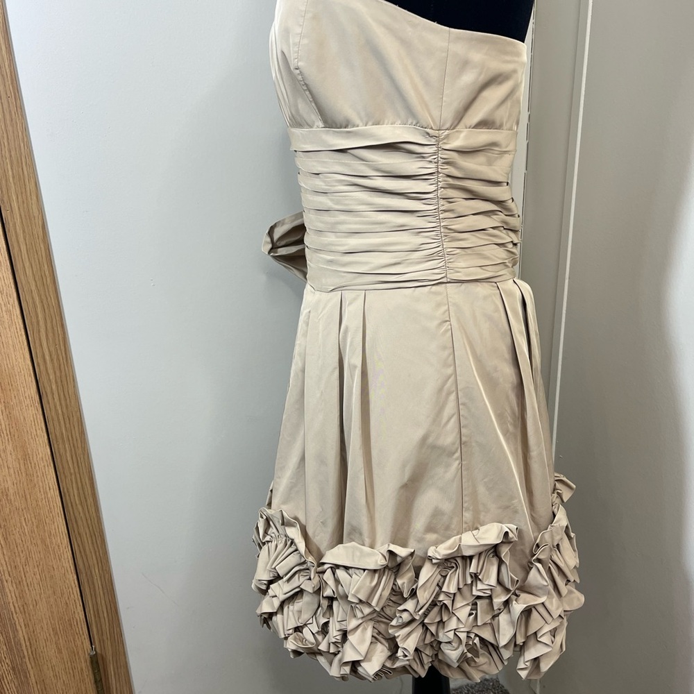 BCBGMaxAzria Strapless Tan Dress with Ruffle Detail - Picture 3 of 6